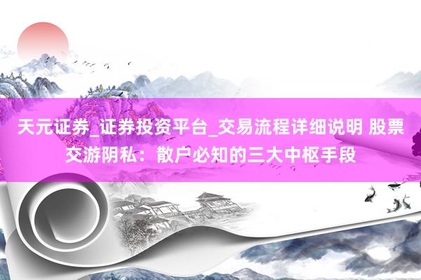天元证券_证券投资平台_交易流程详细说明 股票交游阴私：散户必知的三大中枢手段
