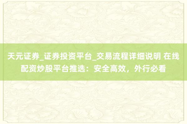 天元证券_证券投资平台_交易流程详细说明 在线配资炒股平台推选:安全高效,外行必看
