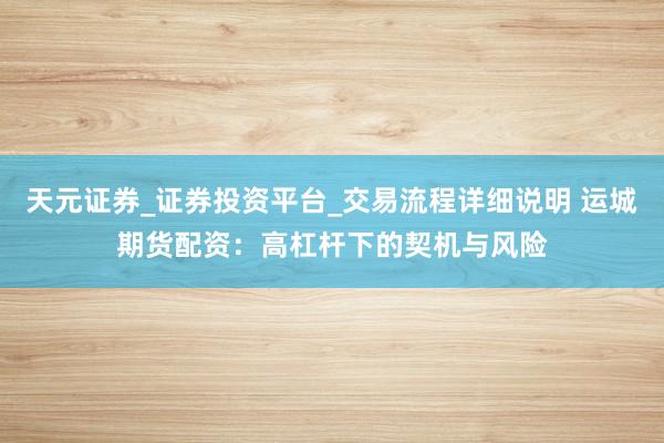 天元证券_证券投资平台_交易流程详细说明 运城期货配资：高杠杆下的契机与风险